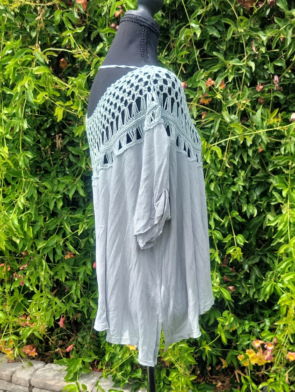 We The Free Collette Tee Crochet Yoke Short Sleeve Flowy Crop Top L - Picture 13 of 13